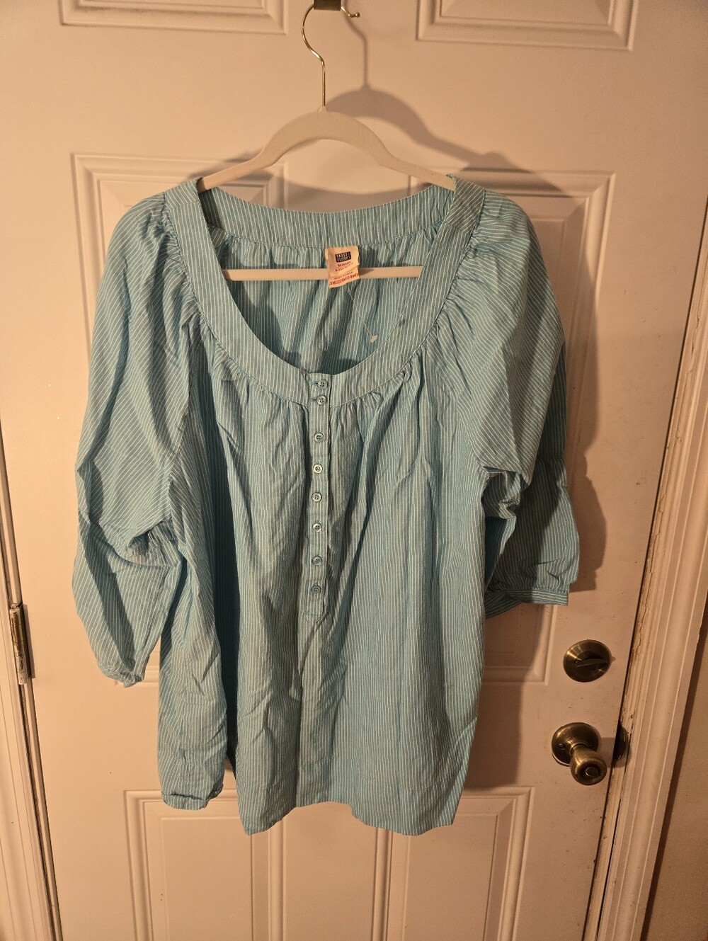 Vintage Faded Glory Womens Size 3X 100% Cotton Blue White Blouse